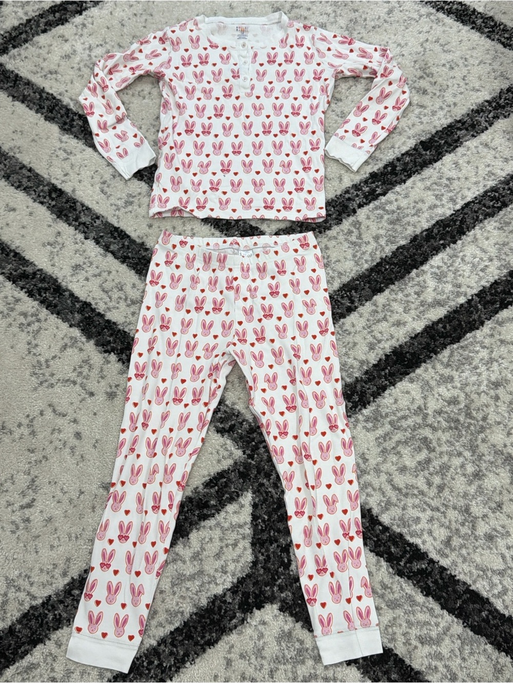 Roller Rabbit White Pajama Set with Pink Bunny Print